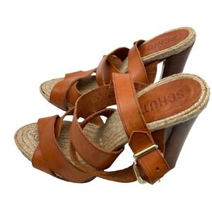 SCHUTZ Tan Leather Strappy Sandals